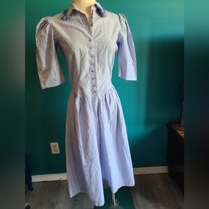 Size small/ Vintage 1980s puff sleeve chambray dress, cottagecore, button front,